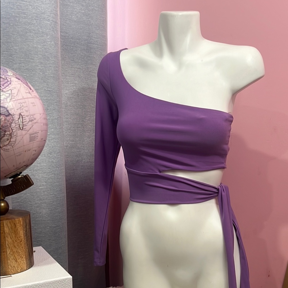 Purple One-Shoulder Wrap Top